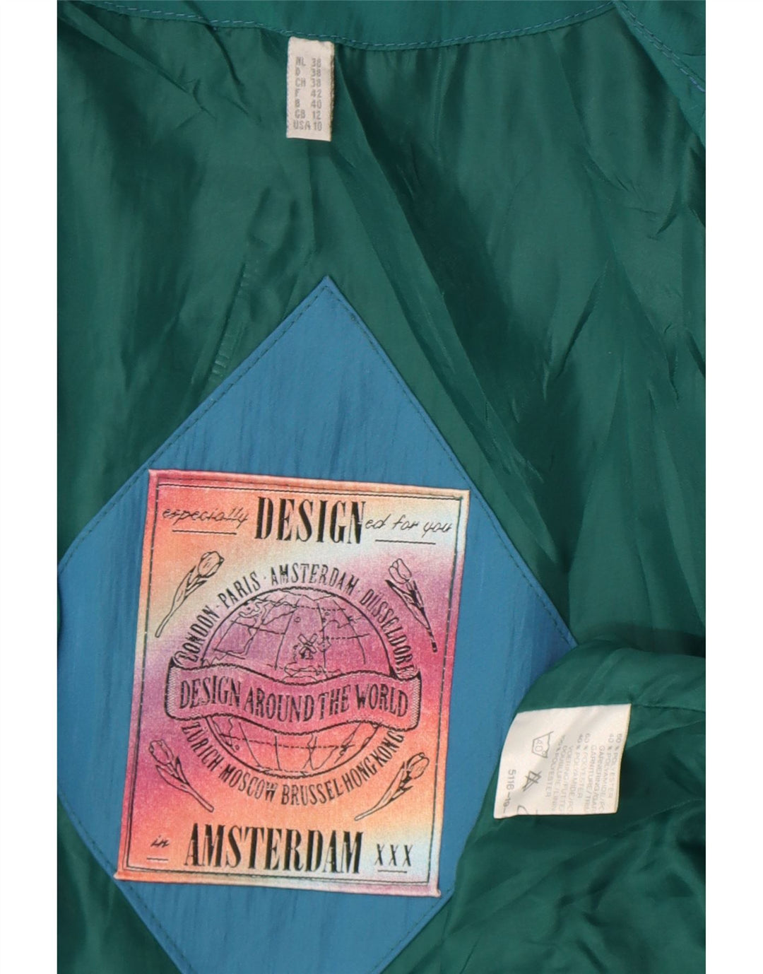 Vintage parkajakke med hætte til kvinder UK 22 3XL Blå Colourblock Polyester