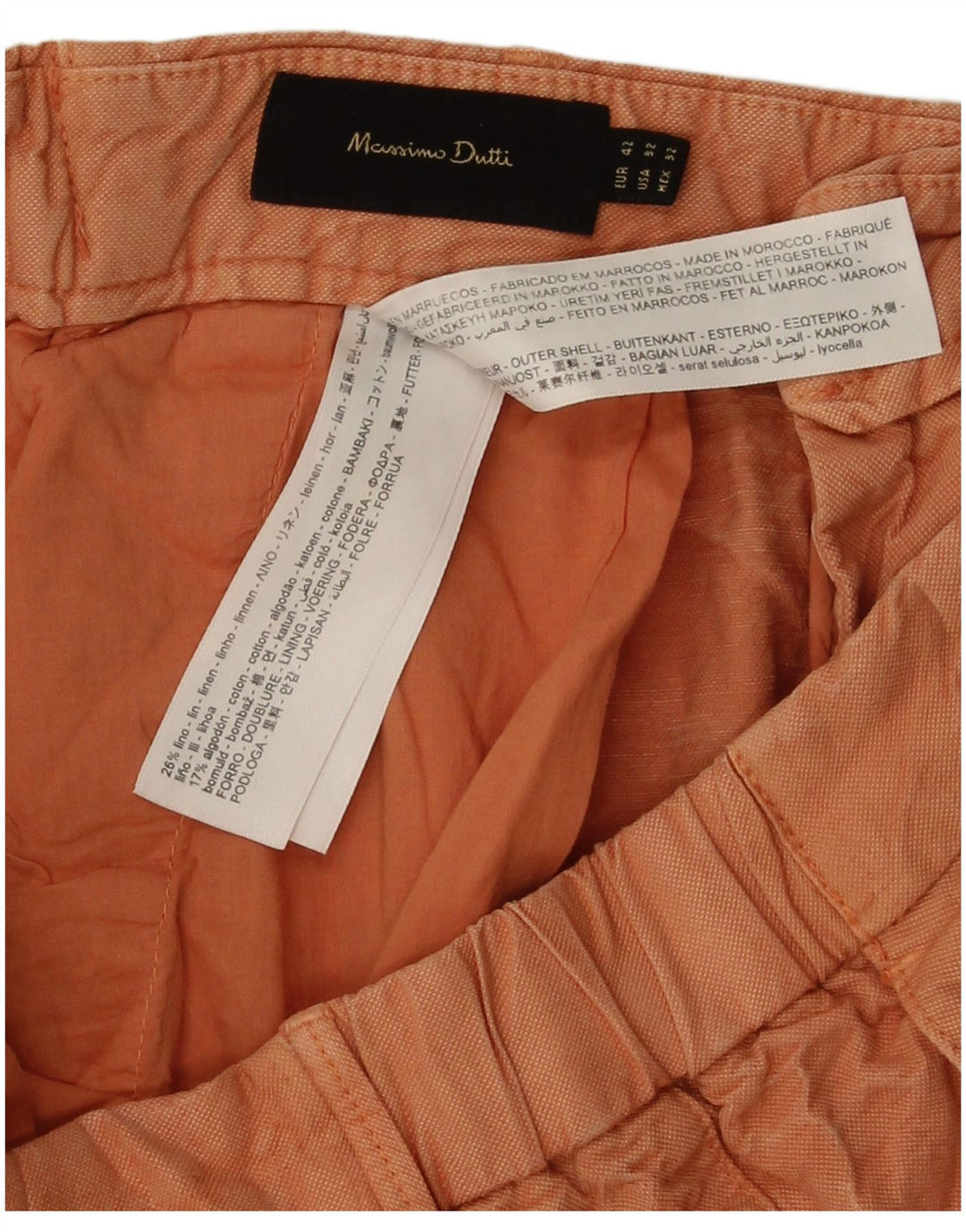 Massimo Dutti Herre Chino Shorts EU 42 Large W32 Orange Bomuld