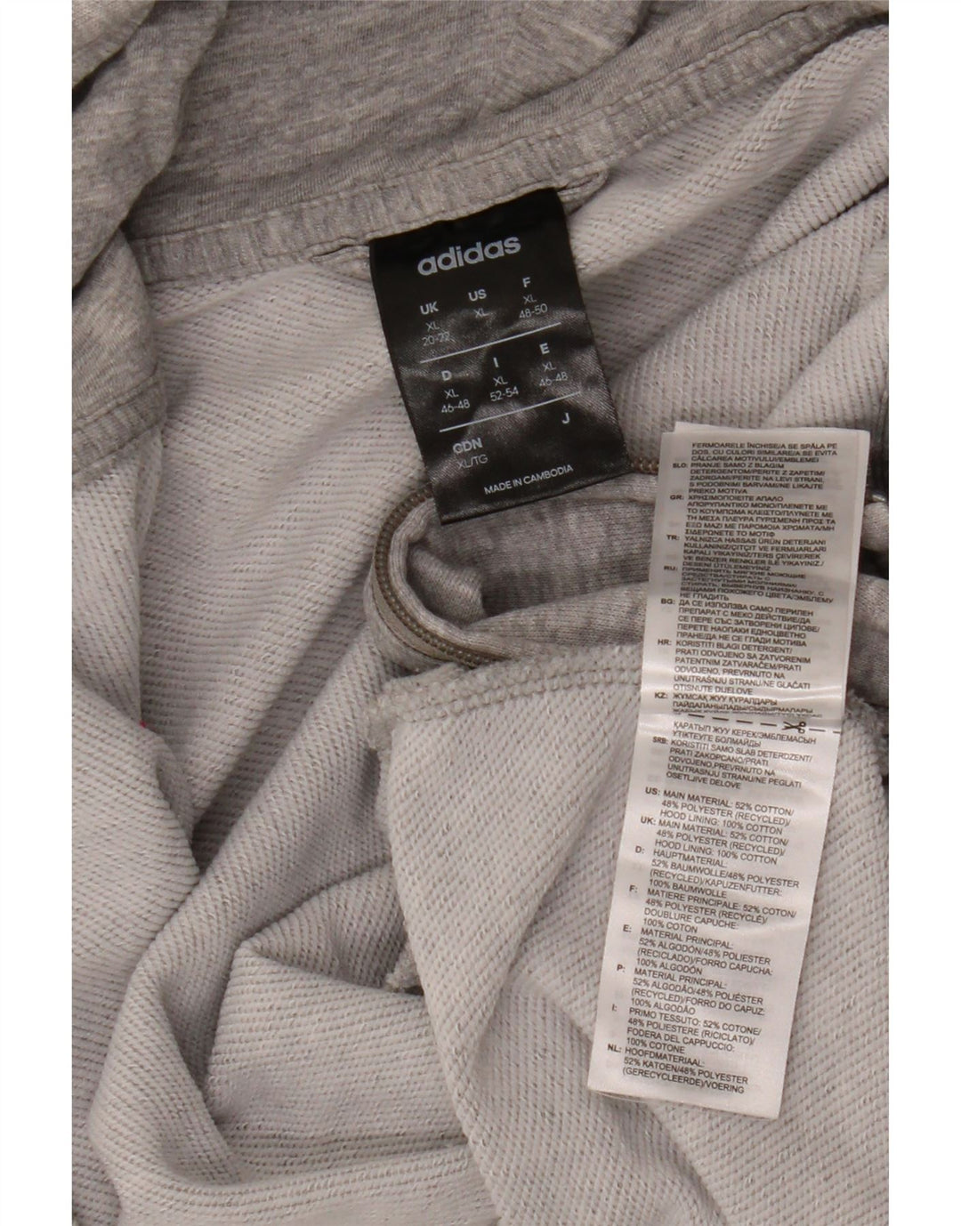 ADIDAS hættetrøje med lynlås til kvinder UK 20/22 XL grå flækket bomuld