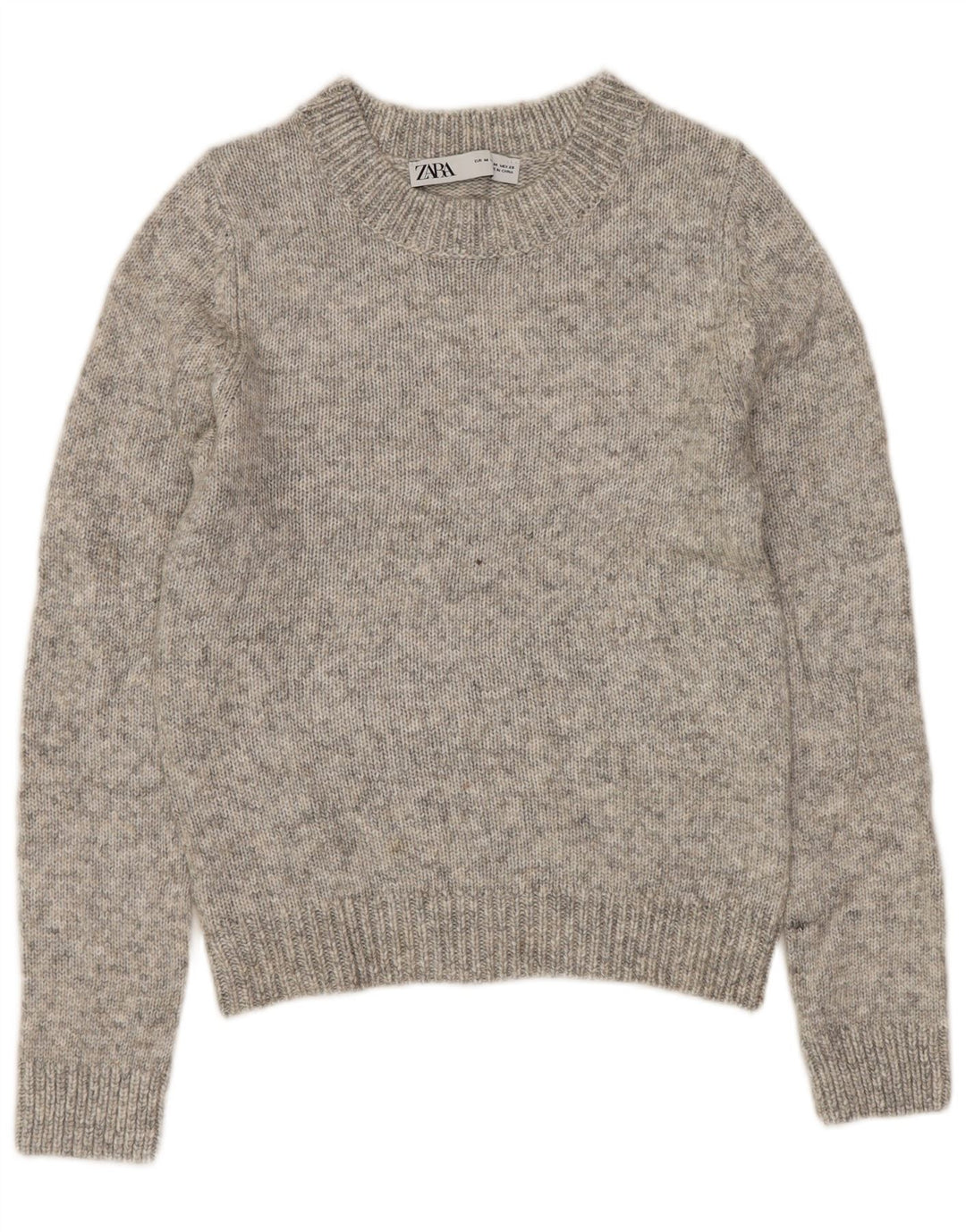 ZARA Dame Crop Crew Neck Jumper Sweater UK 12 Medium Grey Flecked