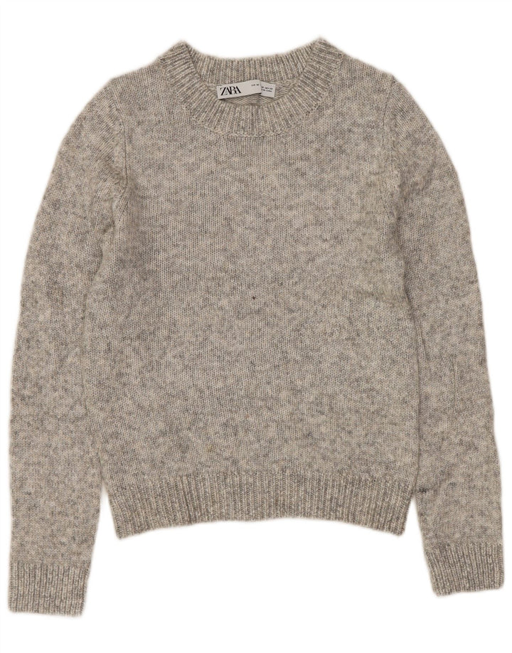 ZARA Dame Crop Crew Neck Jumper Sweater UK 12 Medium Grey Flecked