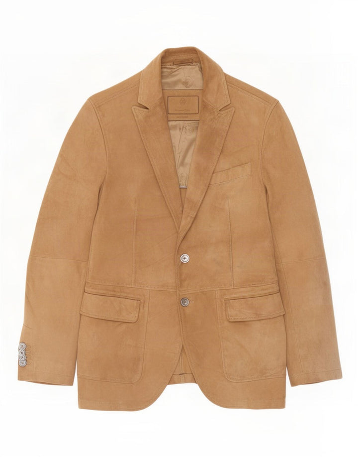 Massimo Dutti Herre 2-knaps ruskindsblazerjakke UK 38 Medium Beige Læder