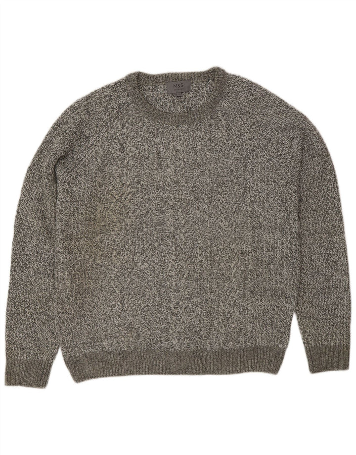 Marks & Spencer dame sweater med rund hals, stor grå flækket klassisk