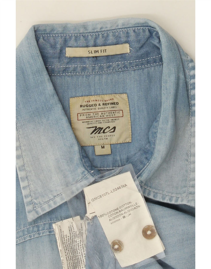 Marlboro Classics Herre Acid Wash Slim Fit Denim Shirt Medium Blue Cotton
