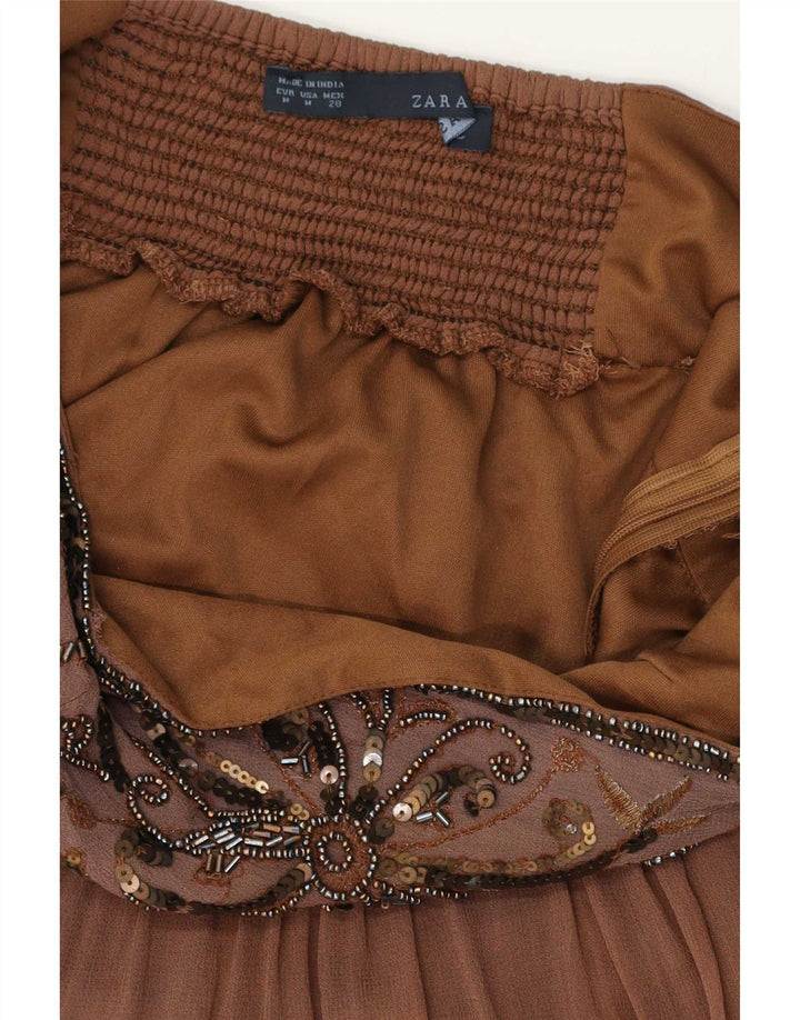 Zara Dame Stropløs Kjole UK 12 Medium Brun