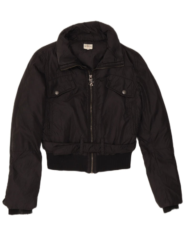 Calvin Klein Jeans Dame Crop Bomber Jacket UK 10 Small Black Polyester