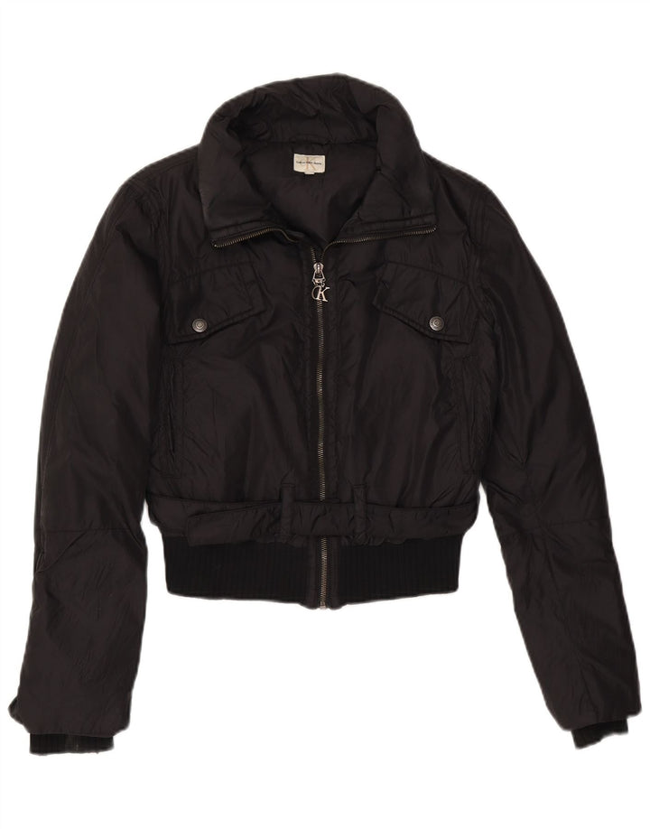 Calvin Klein Jeans Dame Crop Bomber Jacket UK 10 Small Black Polyester