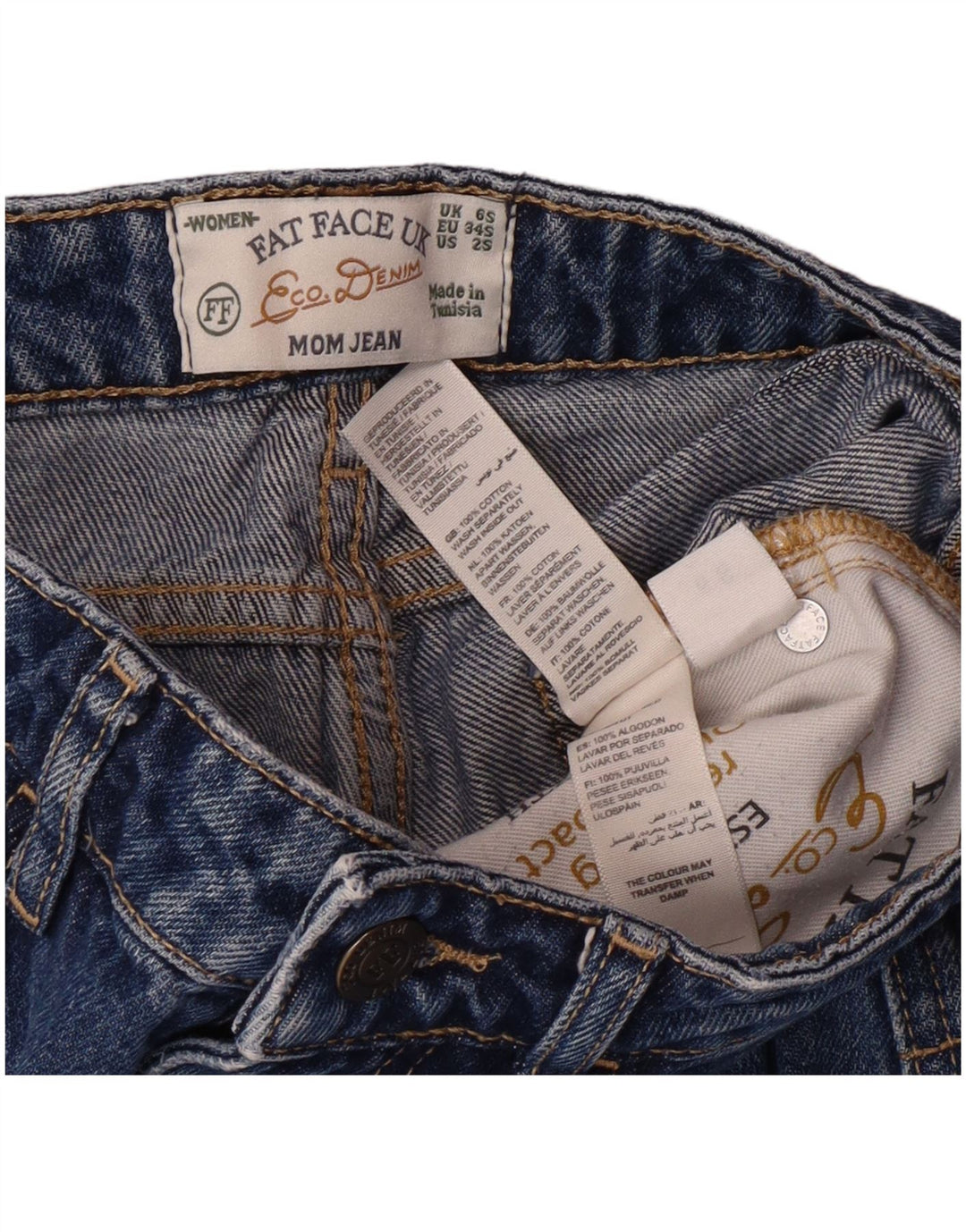 FAT FACE Dame Mom Jean Distressed Slim Jeans UK 6 XS W26 L26 Blå Bomuld