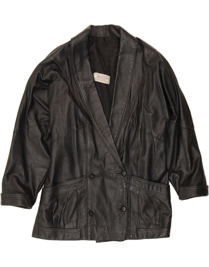 VINTAGE Womens Double Breasted Leather Jacket UK 18 XL Black Leather Vintage Vintage and Second-Hand Vintage from Messina Hembry 