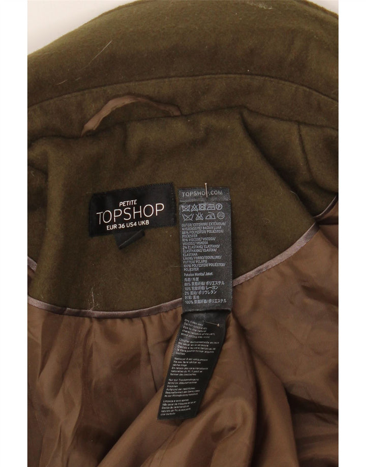 Topshop Petite Overfrakke til kvinder UK 8 Small Khaki Polyester