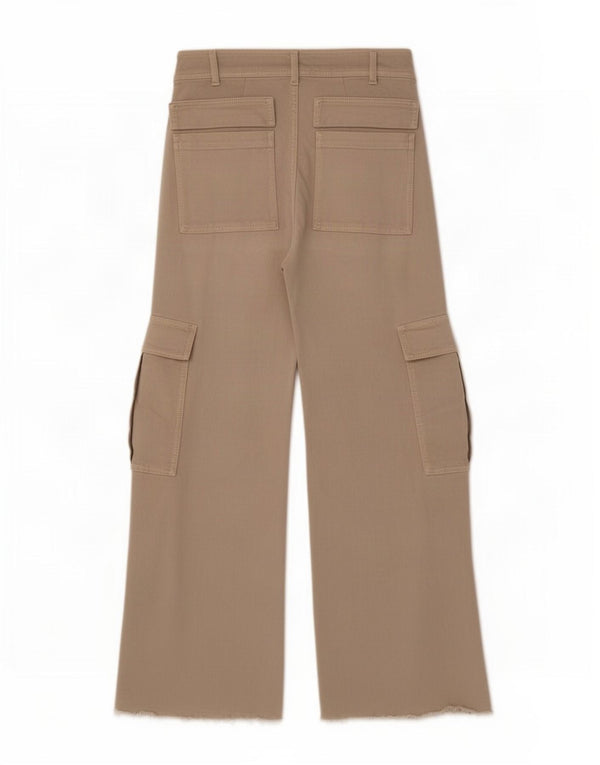 Zara Dame Højtaljede Cargo Jeans med brede ben EU 36 XS W26 L28 Beige Bomuld
