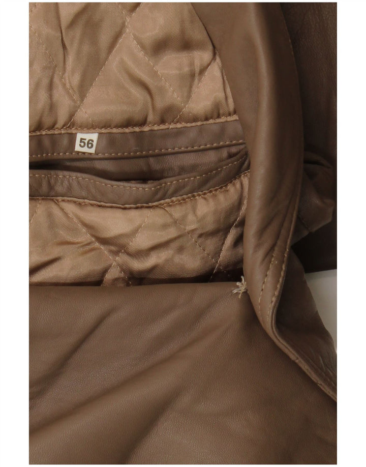 Vintage herre dobbeltradet læderfrakke IT 56 3XL Brun