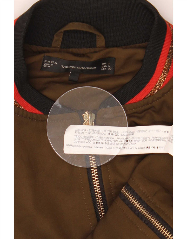 Zara Womens Bomber Jacket UK 16 Large Khaki Polyester