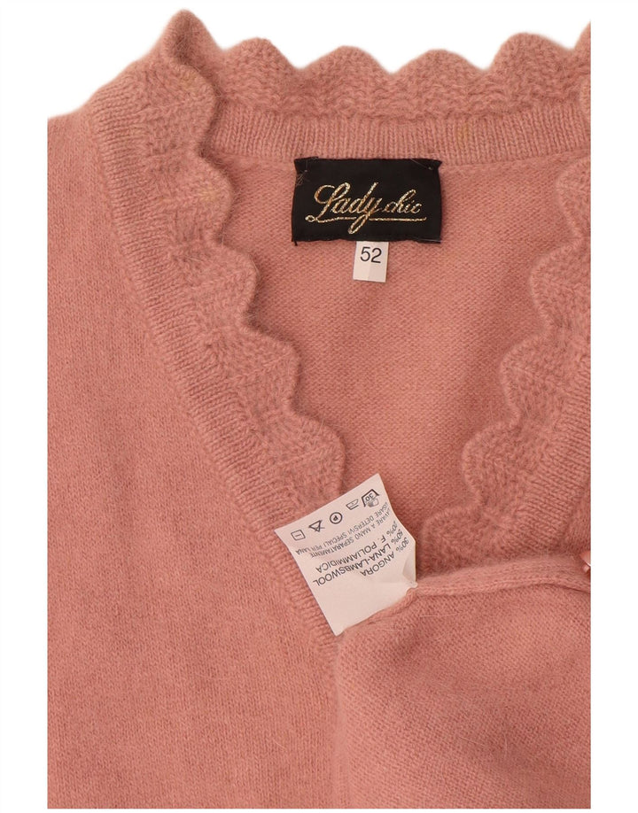 Vintage Dame Button Neck Jumper Sweater IT 52 2XL Pink Angora