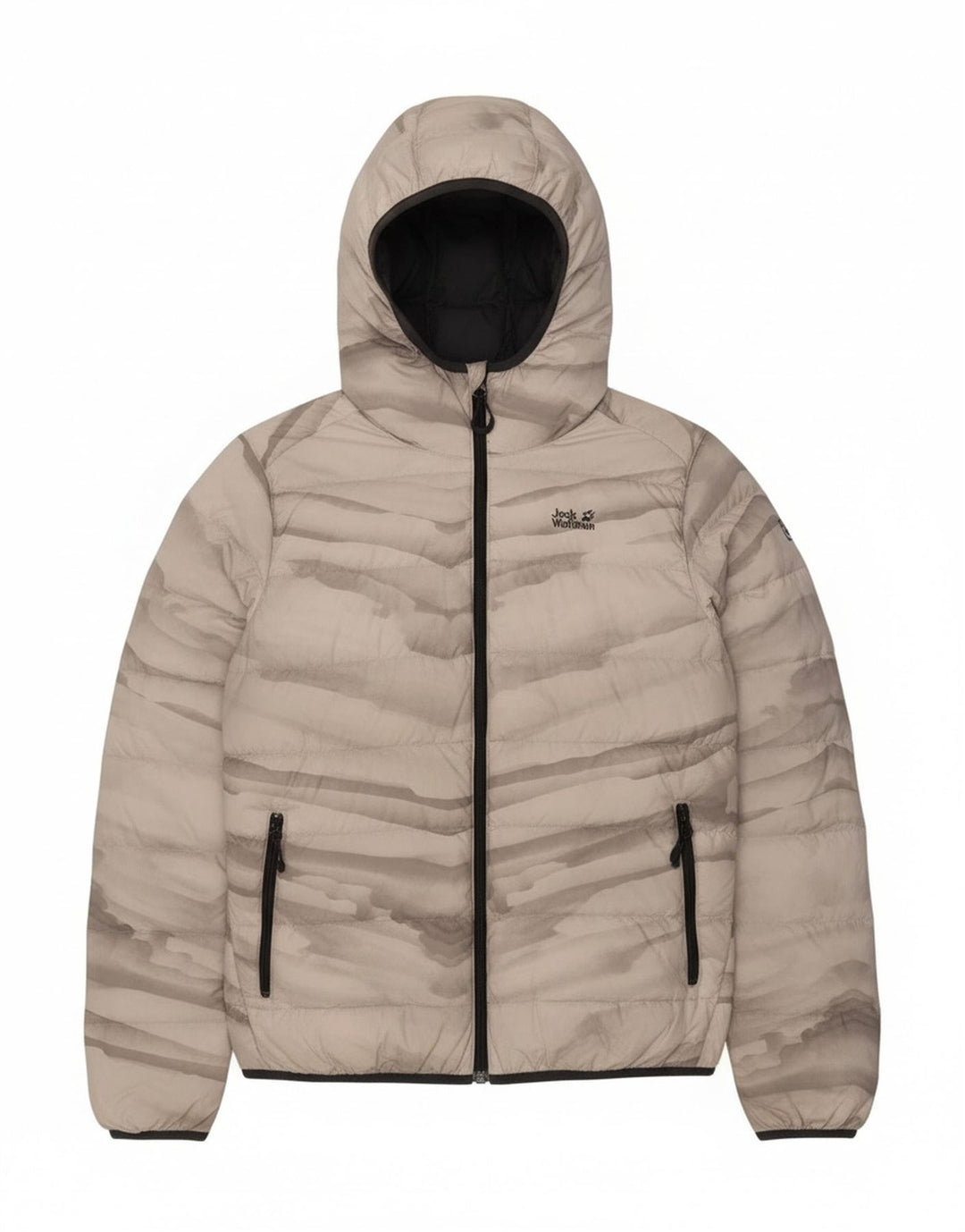 Jack Wolfskin Dame hætte polstret jakke UK 18 XL Grå Tie Dye Polyester