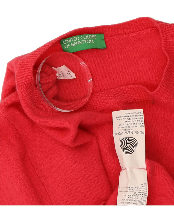 BENETTON Womens Crew Neck Jumper Sweater UK 14 Large Red Wool Vintage Benetton and Second-Hand Benetton from Messina Hembry 
