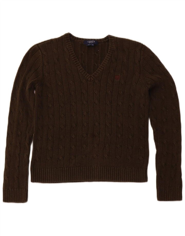 CHAPS Dame V-hals sweater UK 8 Lille brun bomuld