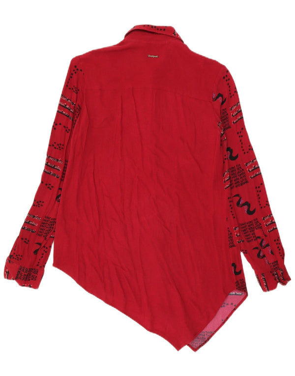 Desigual Dame Loose Fit Asymmetrisk Skjorte UK 6 XS Red Geometric Viscose