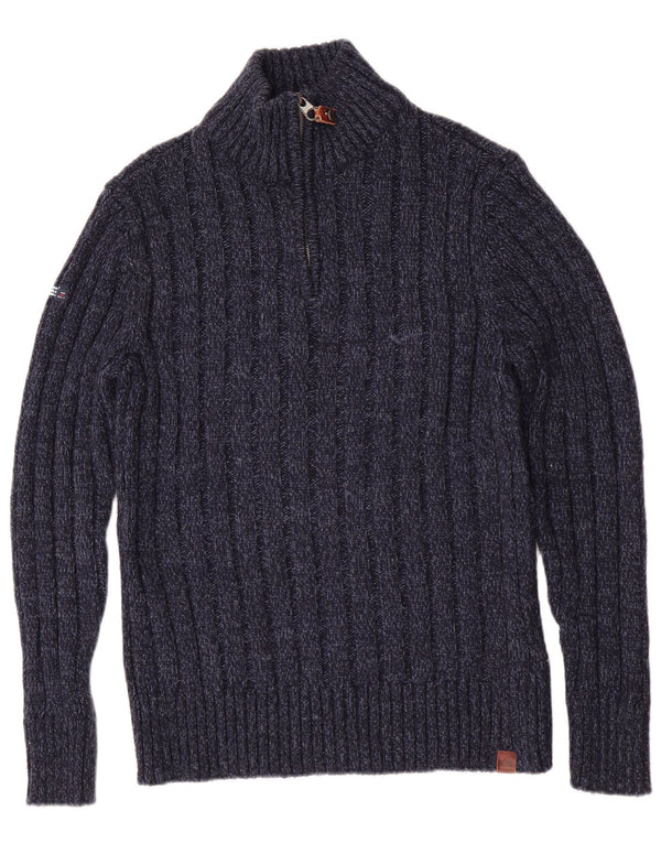 Superdry Slim Fit Sweater med lynlåshals til mænd Medium Navy Blue Flecked