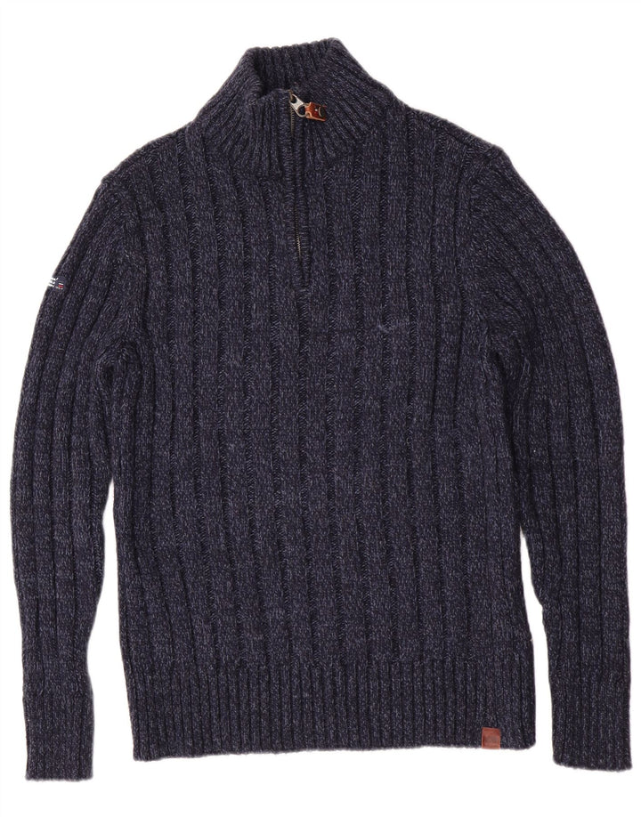 Superdry Slim Fit Sweater med lynlåshals til mænd Medium Navy Blue Flecked