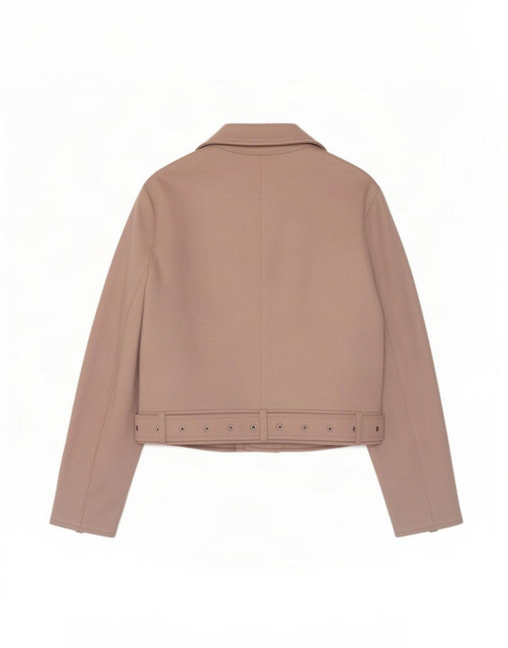Zara Womens Crop Biker Jacket UK 14 Medium Pink Polyester