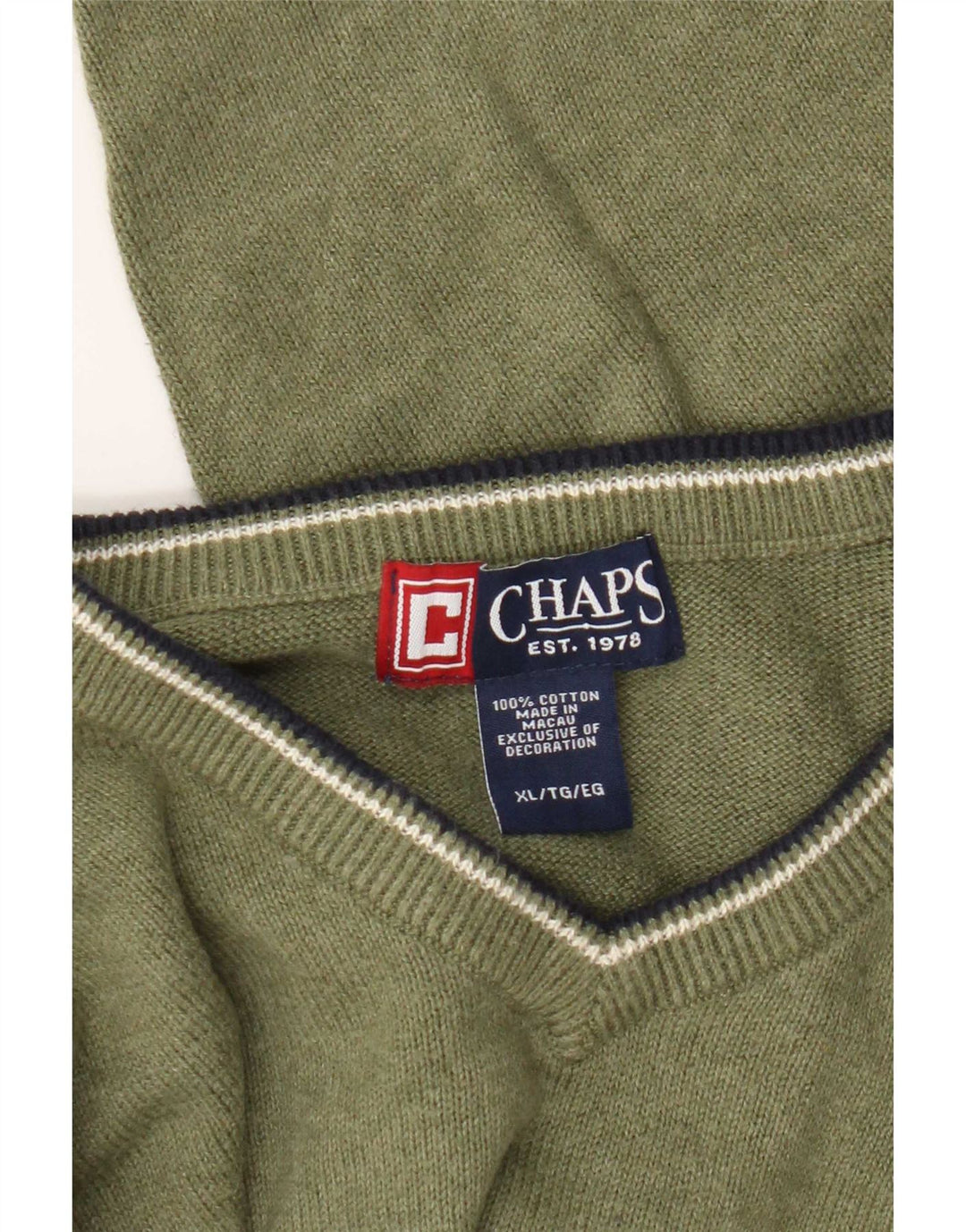 Chaps Herre Regular Fit V-hals sweater XL Grøn Bomuld
