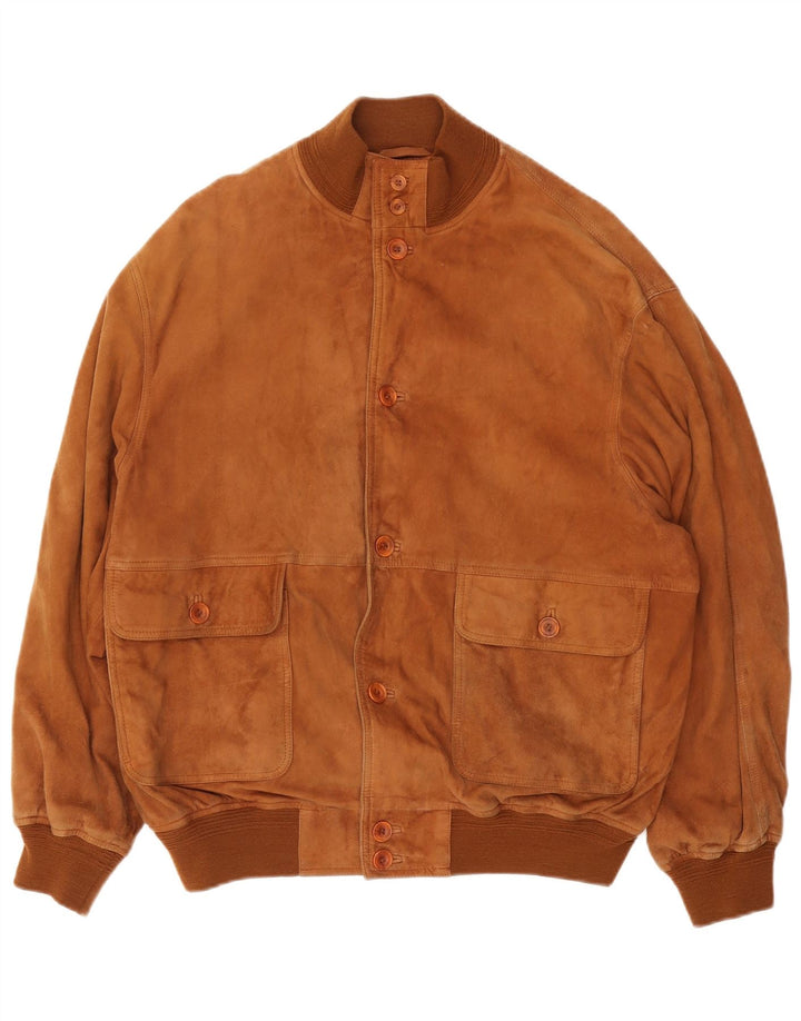 L.LAMBERTAZZI Bomberjakke i ruskind til mænd IT 50 Stor brunt læder