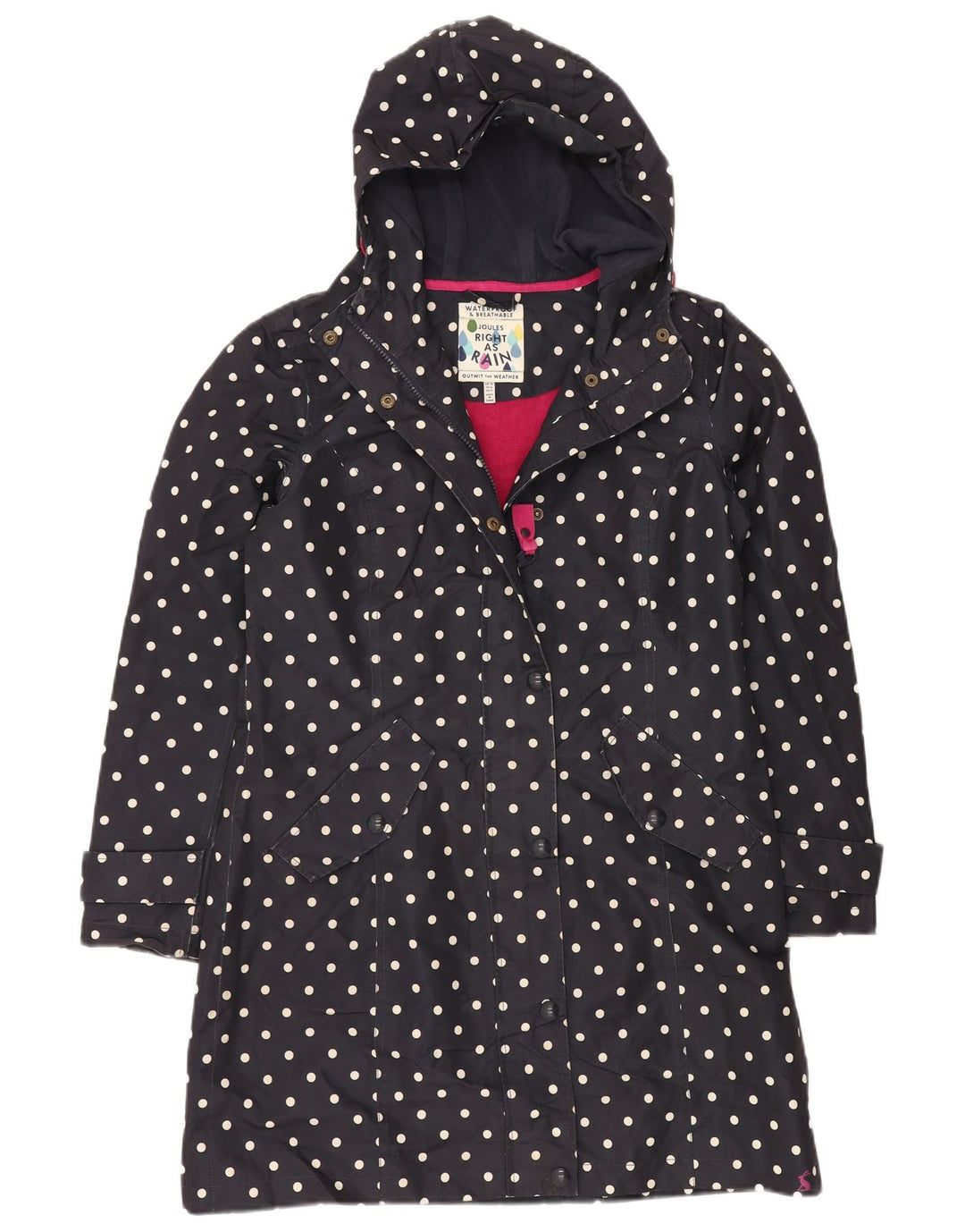JOULES Dame Oversized Windbreaker Coat UK 10 Small Navy Blue Polka Dot