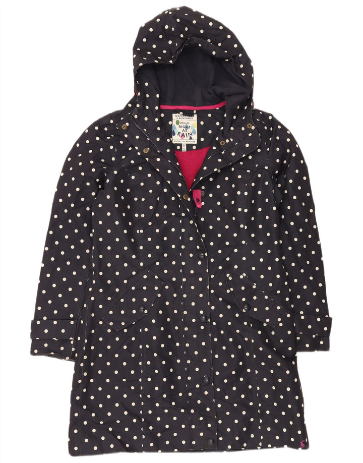 JOULES Dame Oversized Windbreaker Coat UK 10 Small Navy Blue Polka Dot