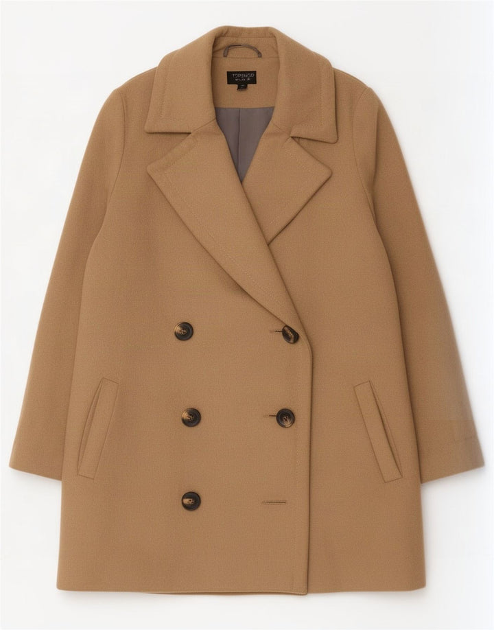 Topshop Dame Oversized Dobbeltradet Frakke UK 8 Small Beige Uld