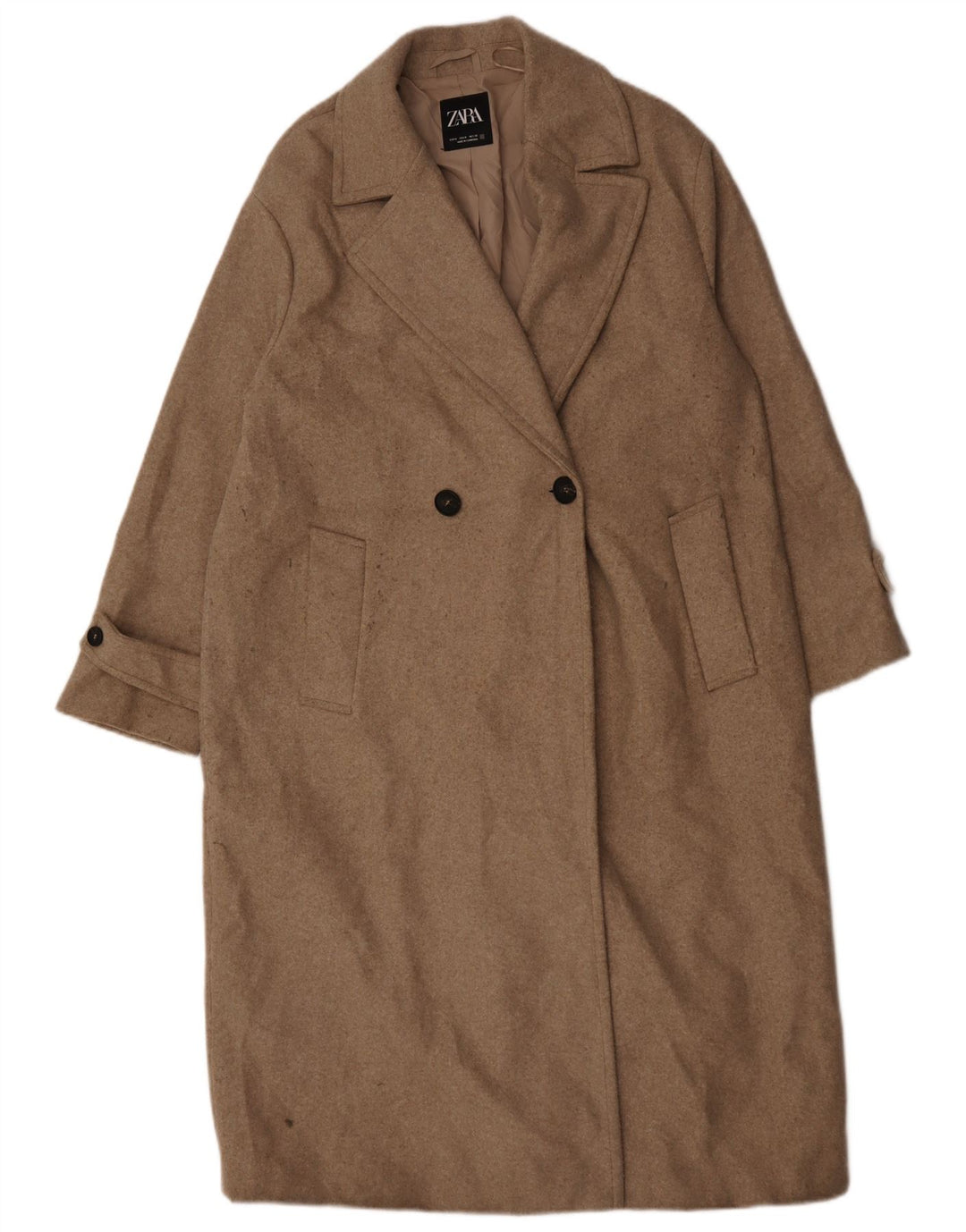 Zara Dame Oversized Dobbeltradet Frakke UK 16 Medium Beige Polyester