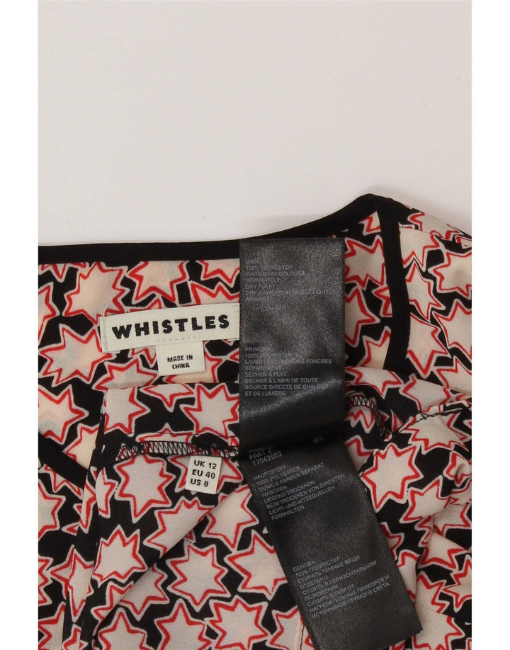 Whistles Dame abstrakt mønster bluse Top UK 12 Medium Sort Polyester