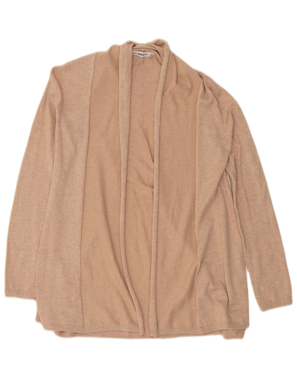 Zara Womens Longline Open Cardigan Sweater UK 14 Medium Beige