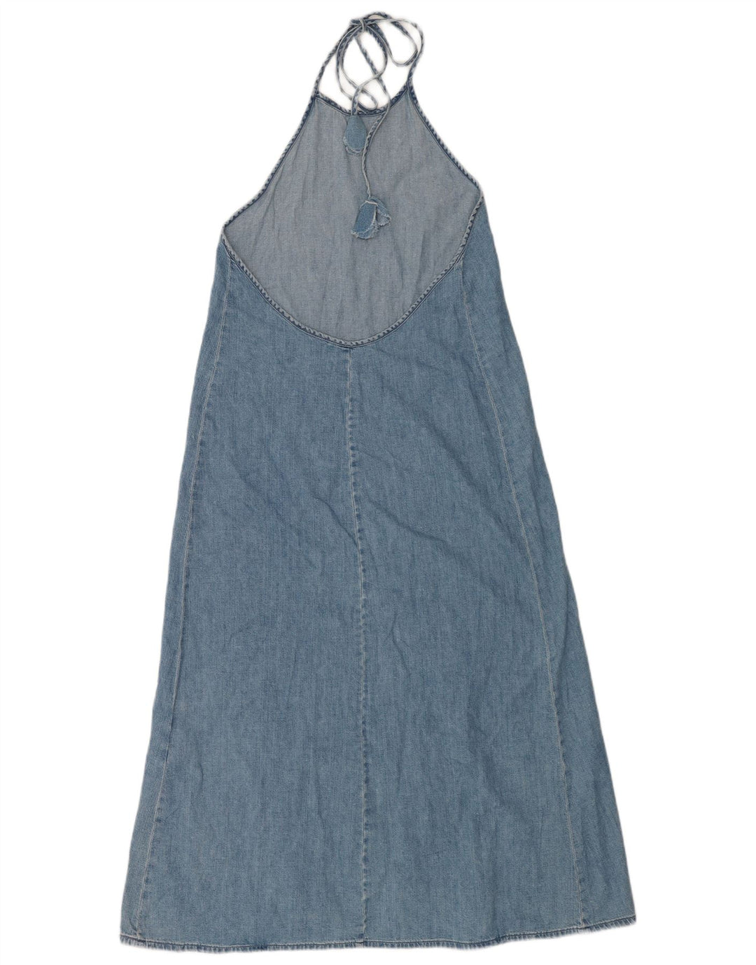 Zara Dame Denim Halter Dress UK 12 Medium Blue Cotton