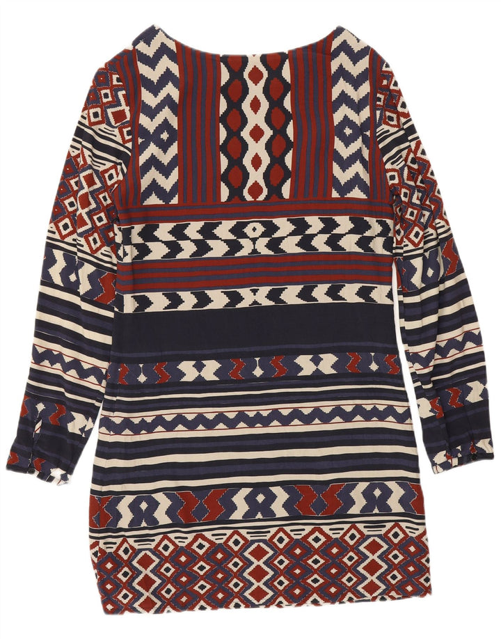 Desigual Dame Langærmet Skede Kjole EU 36 Small Navy Blue Geometric