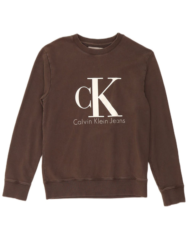Calvin Klein Jeans Mens Graphic Sweatshirt Jumper Small Brown Cotton