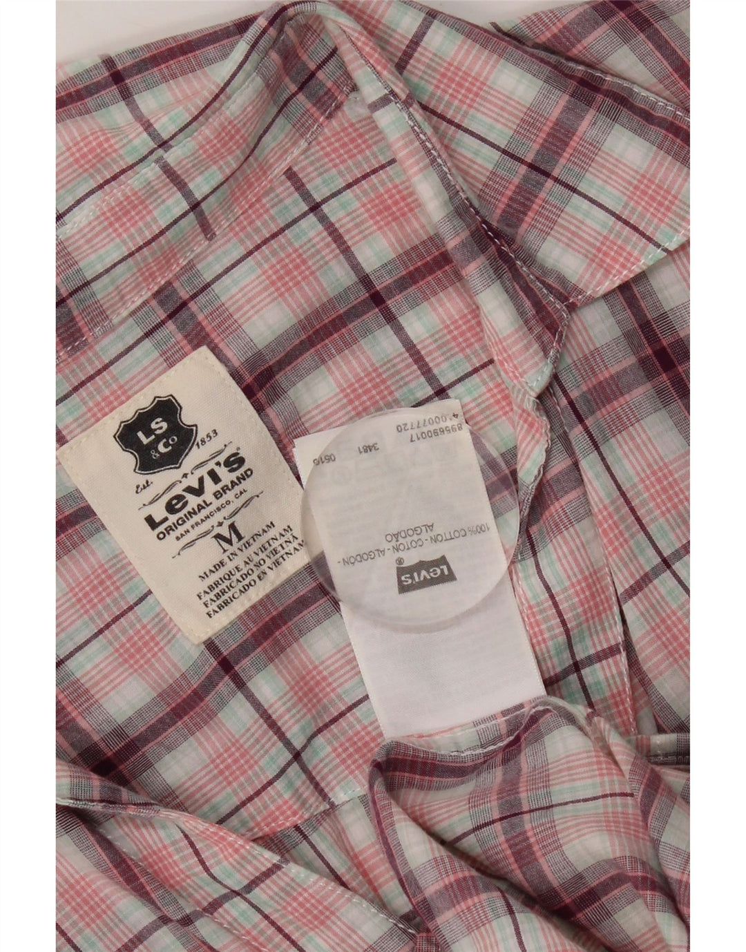 Levi's kortærmet skjorte til kvinder UK 12 Medium Pink ternet bomuld