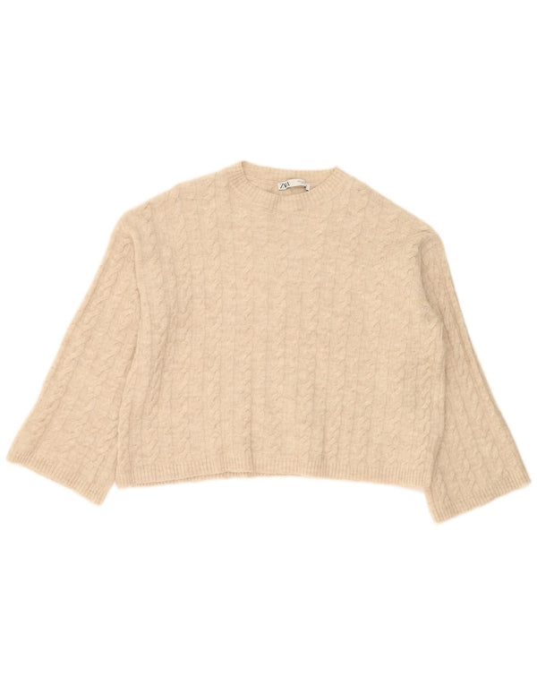 Zara Dame Oversized Crew Neck Jumper Sweater UK 10 Small Beige