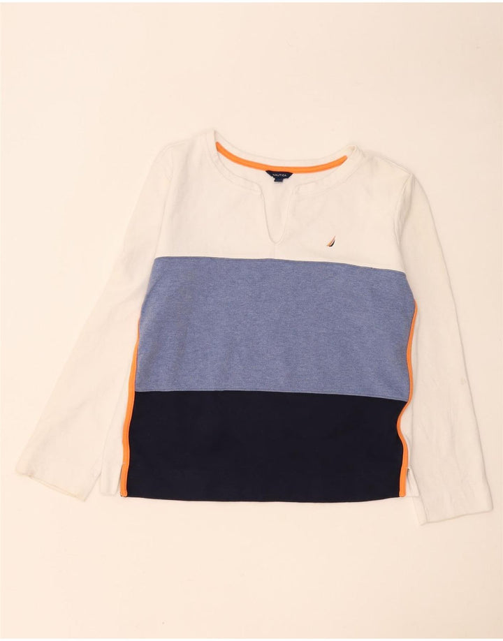 Nautica Dame Top Langærmet UK 14 Medium White Colourblock Bomuld