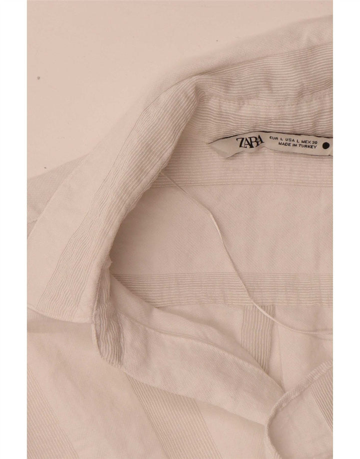 Zara 3/4-ærmet oversized skjorte til kvinder UK 16 Stor hvid stribet