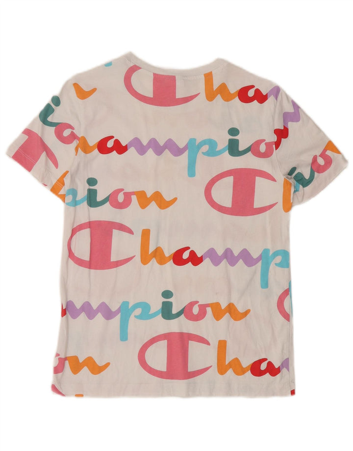 CHAMPION Dame Grafisk T-Shirt Top UK 12 Medium White