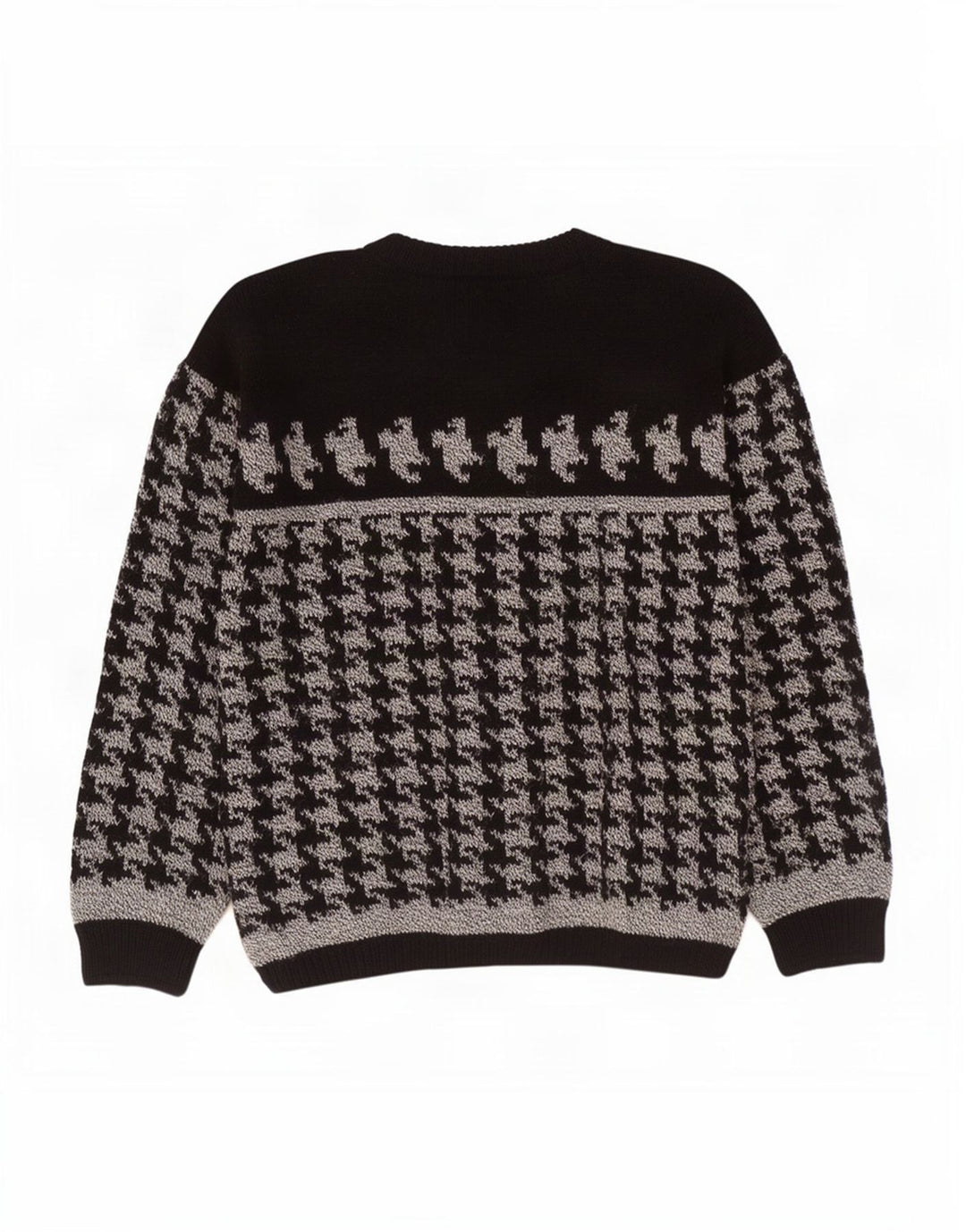 Vintage sweater med rund hals til mænd Medium Sort Houndstooth