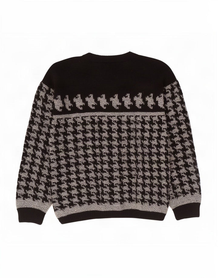 Vintage sweater med rund hals til mænd Medium Sort Houndstooth