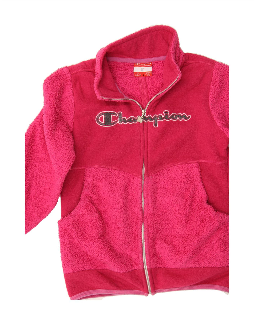 CHAMPION Girls Graphic Fleece Jacket 9-10 Years Medium  Pink Colourblock Vintage Champion and Second-Hand Champion from Messina Hembry 