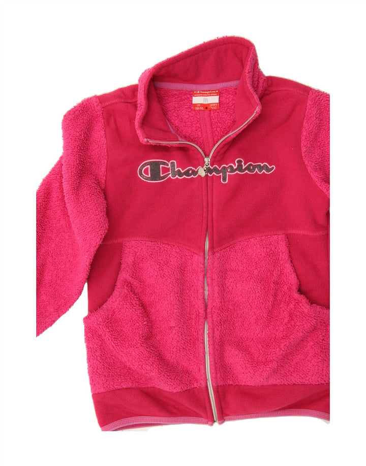 CHAMPION Girls Graphic Fleece Jacket 9-10 Years Medium  Pink Colourblock Vintage Champion and Second-Hand Champion from Messina Hembry 