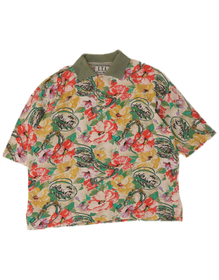Vintage herre poloskjorte stor flerfarvet blomster