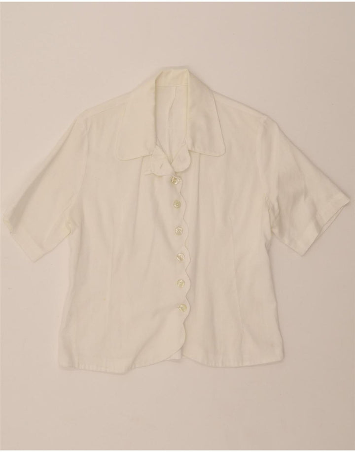 VINTAGE Womens Short Sleeve Shirt Blouse UK 12 Medium White Vintage Vintage and Second-Hand Vintage from Messina Hembry 
