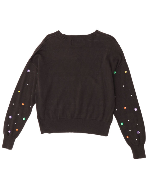 Wildfox Womens Oversized Crop Boat Neck Jumper Sweater UK 6 XS Sort