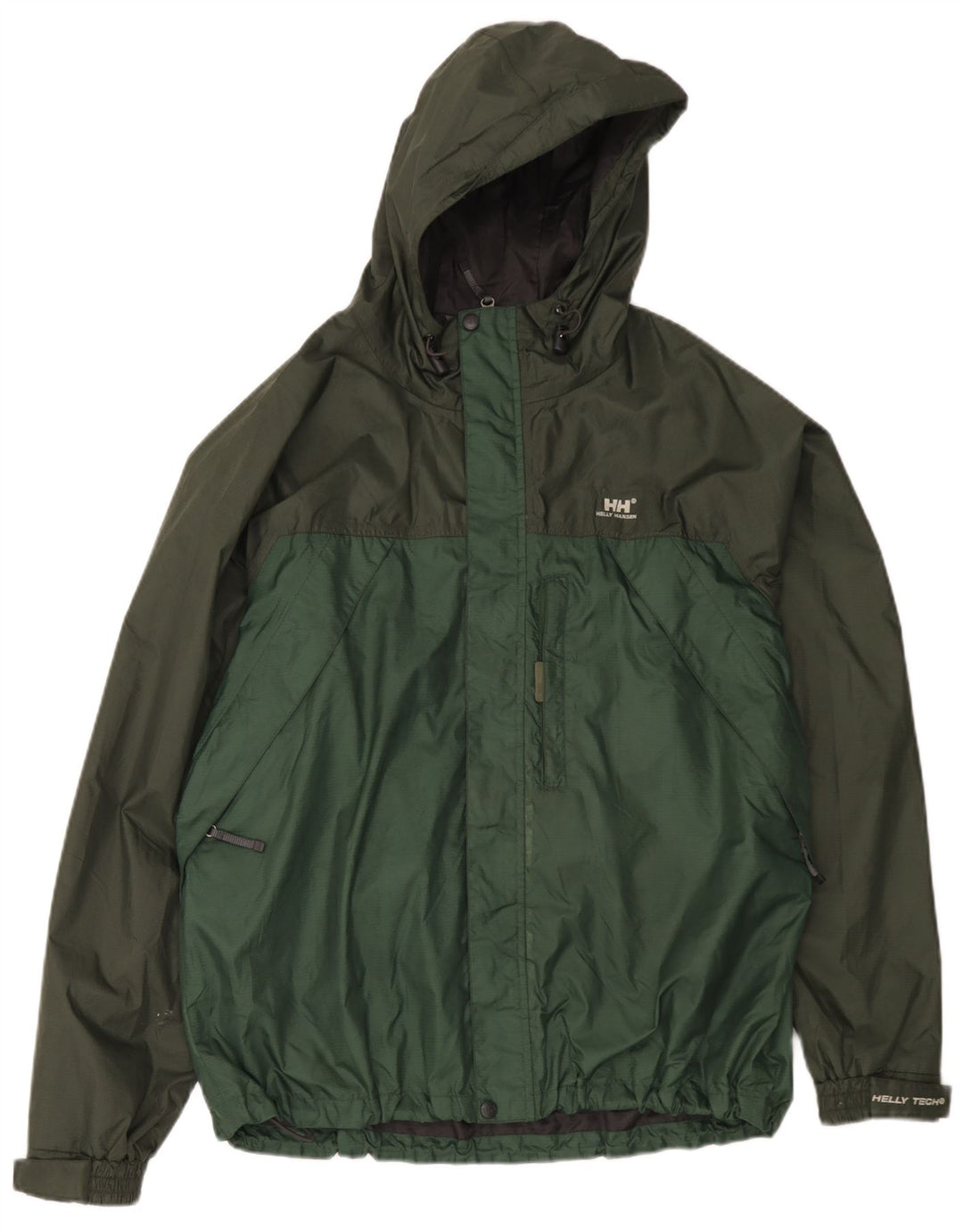 Helly Hansen Regnjakke med hætte til mænd UK 40 Large Green Colourblock Nylon