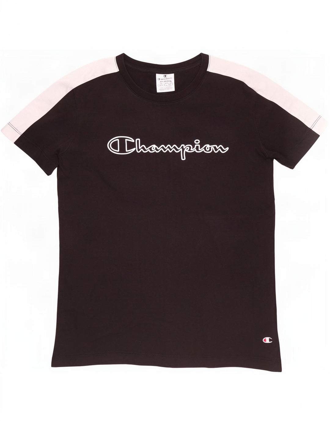 Champion Dame Grafisk T-Shirt Top UK 12 Medium Sort Colourblock